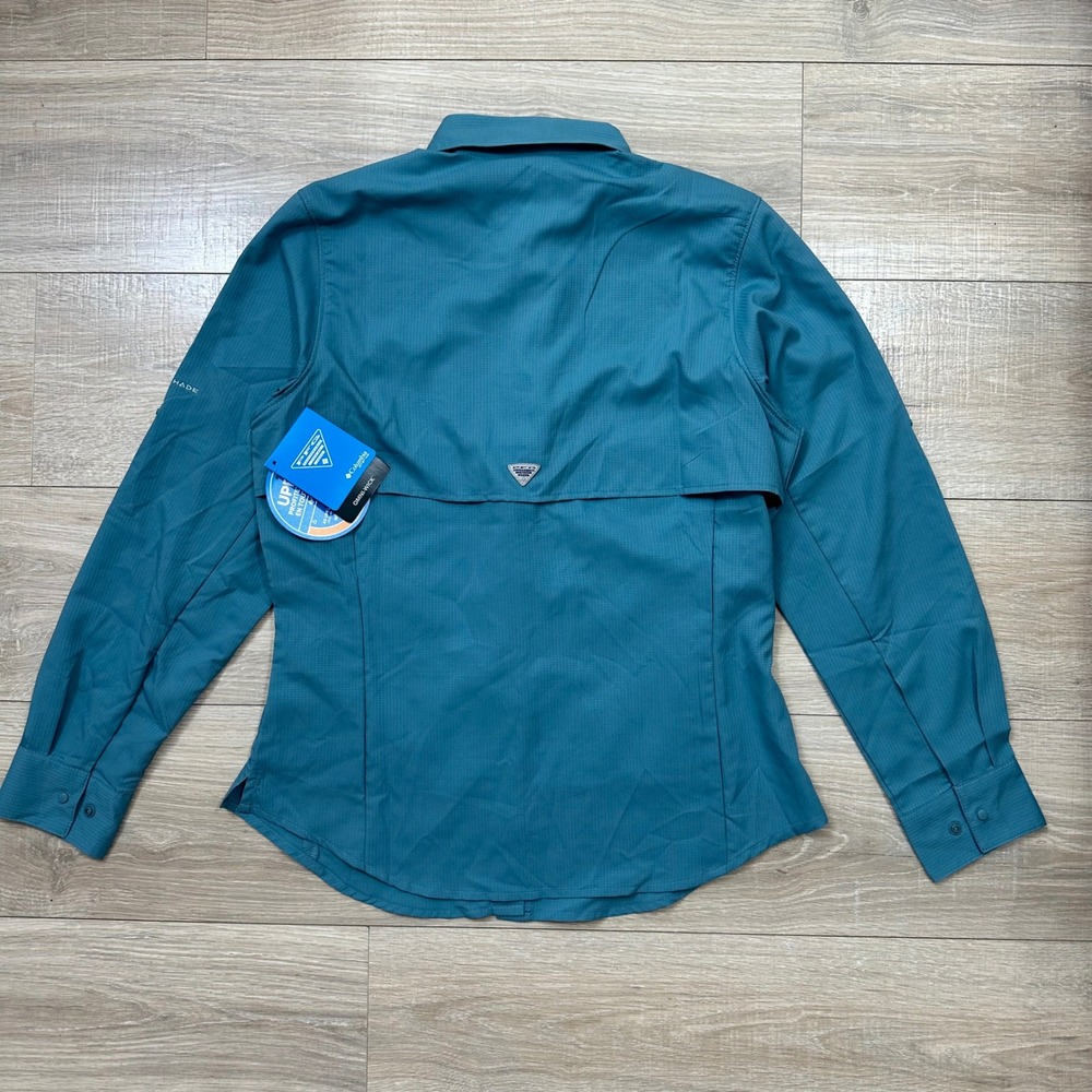 NEW Colombia PFG Blue Tamiami Snap Button Roll Tab Long Sleeve Outdoors Medium - Picture 7 of 8